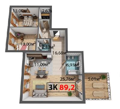 3-кімнатна 89.2 м² в ЖК Квартал Віденський від 13 600 грн/м², Івано-Франківськ