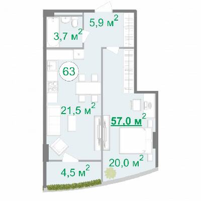1-комнатная 57 м² в МФК Intergal City от 79 915 грн/м², Киев