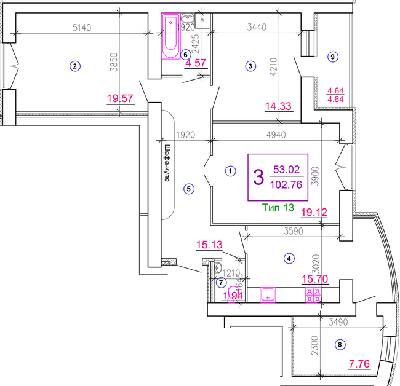 3-комнатная 102.76 м² в ЖМ Подолье от 18 400 грн/м², Винница