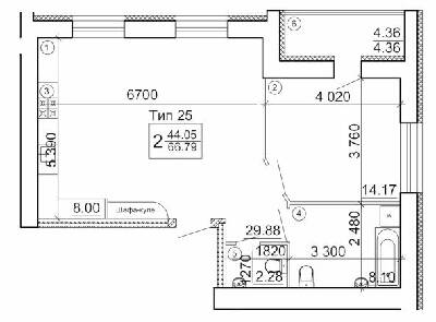 2-комнатная 66.79 м² в Мкрн Академический от 18 500 грн/м², Винница