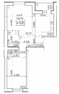 2-комнатная 78.65 м² в Мкрн Академический от 18 500 грн/м², Винница