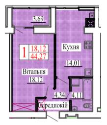 1-комнатная 44.27 м² в ЖК Барселона от 15 700 грн/м², г. Ковель