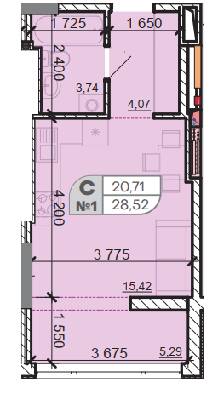 Студія 28.52 м² в ЖК Акварель-8 від 15 850 грн/м², с. Лиманка