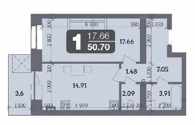 1-кімнатна 50.7 м² в ЖК Стандарт від 23 800 грн/м², Полтава