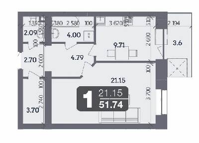 1-кімнатна 51.74 м² в ЖК Стандарт від 23 000 грн/м², Полтава
