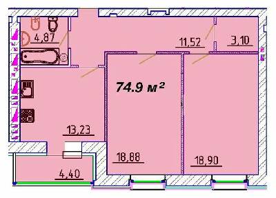 2-комнатная 74.9 м² в ЖК Графський от 18 900 грн/м², Черкассы