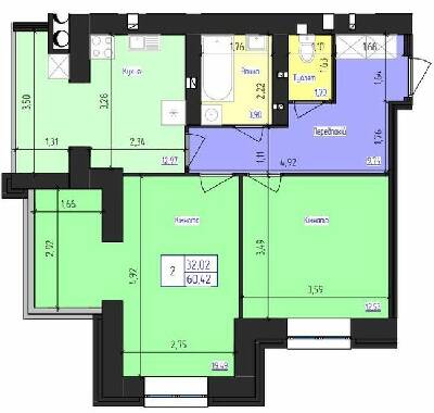 2-комнатная 60.42 м² в ЖК Олимпийский от 16 500 грн/м², Харьков