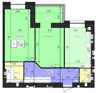 2-комнатная 60.9 м² в ЖК Олимпийский от 16 500 грн/м², Харьков