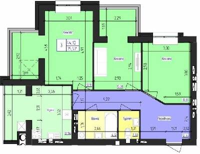 3-комнатная 75.92 м² в ЖК Олимпийский от 16 000 грн/м², Харьков