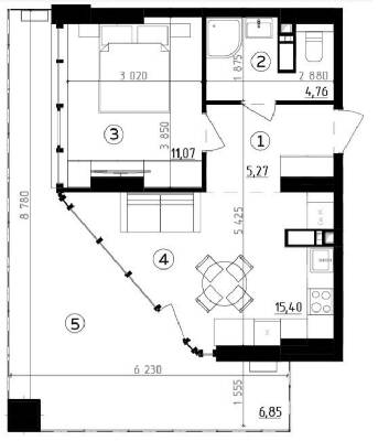 1-кімнатна 44.07 м² в ЖК Be the One від 36 000 грн/м², Київ
