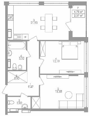 2-кімнатна 76.17 м² в ЖК Greenville на Печерську від 58 350 грн/м², Київ