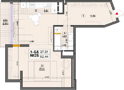 1-кімнатна 62.44 м² в ЖК Клубний від 28 000 грн/м², Київ