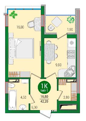 1-кімнатна 42.2 м² в ЖК Q-smart від 22 990 грн/м², Київ