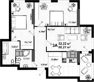 3-кімнатна 86.21 м² в ЖК UNO City House від 36 700 грн/м², Київ