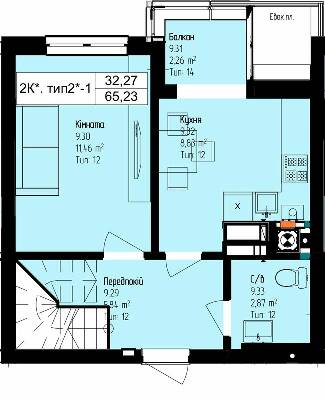 2-кімнатна 65.23 м² в ЖК Піонерський квартал від 21 500 грн/м², м. Вишневе