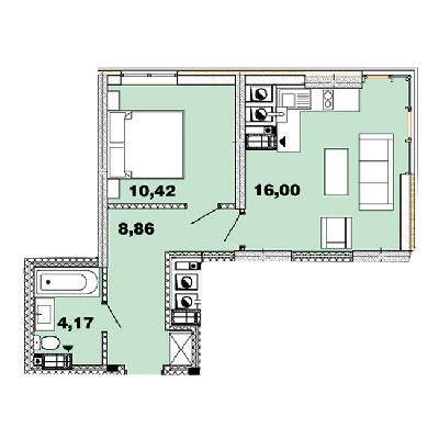 1-комнатная 39.44 м² в ЖК Crystal Avenue от 33 500 грн/м², с. Петропавловская Борщаговка