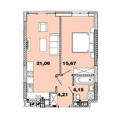 1-комнатная 45.09 м² в ЖК Crystal Avenue от 33 500 грн/м², с. Петропавловская Борщаговка