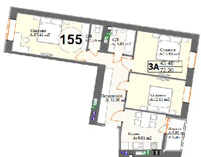 3-кімнатна 72.2 м² в ЖК Авіатор від 15 550 грн/м², смт Гостомель