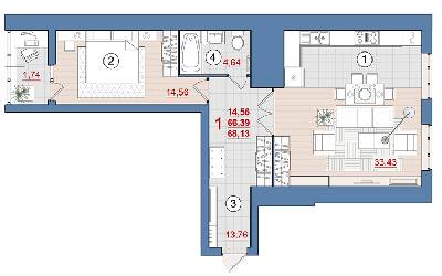 1-кімнатна 68.13 м² в ЖК Затишний від 14 500 грн/м², Чернігів