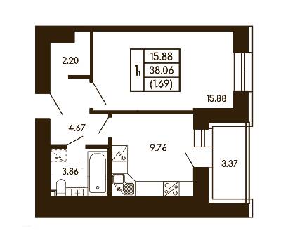 1-кімнатна 38.06 м² в ЖК Чайка від 21 500 грн/м², с. Чайки