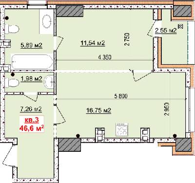 1-комнатная 46.6 м² в ЖК Славия от застройщика, Днепр