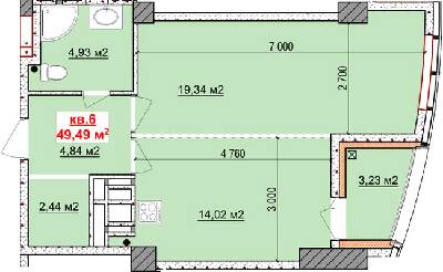 1-комнатная 49.49 м² в ЖК Славия от застройщика, Днепр