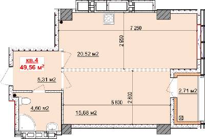 1-комнатная 49.56 м² в ЖК Славия от застройщика, Днепр