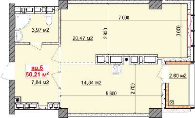 1-комнатная 50.21 м² в ЖК Славия от застройщика, Днепр