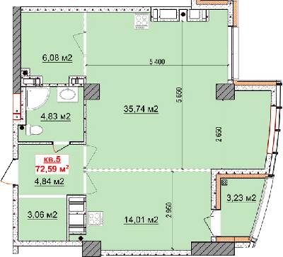 2-комнатная 72.59 м² в ЖК Славия от застройщика, Днепр