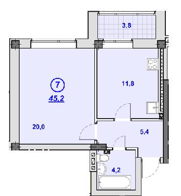 1-комнатная 45.2 м² в ЖК Южный от 28 850 грн/м², Днепр