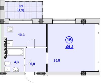1-комнатная 48.3 м² в ЖК Южный от 23 250 грн/м², Днепр