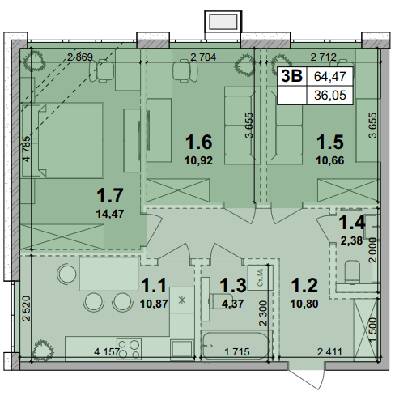 3-кімнатна 64.47 м² в ЖК Petrivsky Residence від 28 000 грн/м², с. Святопетрівське