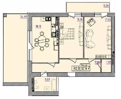 2-кімнатна 78.46 м² в ЖК Парк Морський від 16 500 грн/м², м. Южне