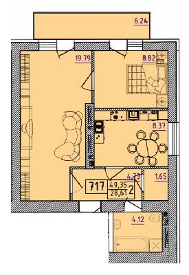 2-кімнатна 49.35 м² в ЖК Парк Морський від 16 500 грн/м², м. Южне