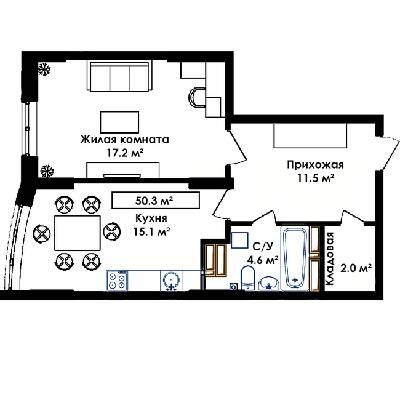 1-кімнатна 50.3 м² в ЖК Бурштиновий від 17 800 грн/м², с. Ілічанка