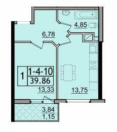 1-кімнатна 39.86 м² в ЖК П'ятдесят дев'ята Перлина від 21 250 грн/м², с. Крижанівка
