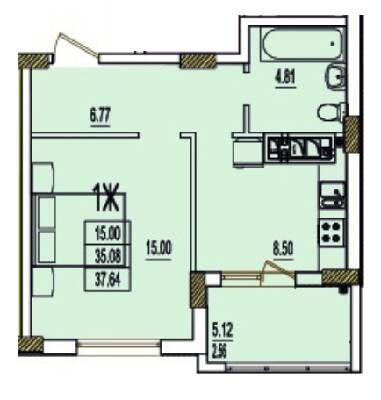 1-кімнатна 37.64 м² в ЖК RosenTal від 15 700 грн/м², с. Лиманка