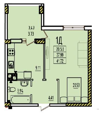 1-кімнатна 41.72 м² в ЖК RosenTal від 17 550 грн/м², с. Лиманка