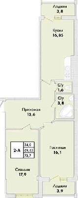 2-кімнатна 73.7 м² в ЖК Парк Совіньон від 23 800 грн/м², смт Таїрове