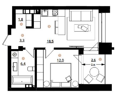 1-кімнатна 44.6 м² в ЖК Doma Trabotti від 59 850 грн/м², Одеса