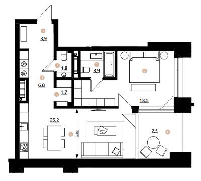 1-кімнатна 64.3 м² в ЖК Doma Trabotti від 59 850 грн/м², Одеса
