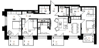3-кімнатна 124 м² в ЖК Doma Trabotti від 89 750 грн/м², Одеса