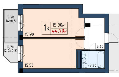 1-кімнатна 44.7 м² в ЖК Власна квартира від 53 950 грн/м², Київ