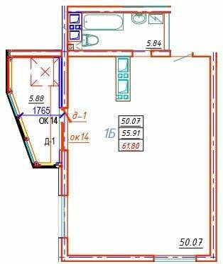 1-кімнатна 61.8 м² в ЖК Удобный від 22 900 грн/м², Одеса
