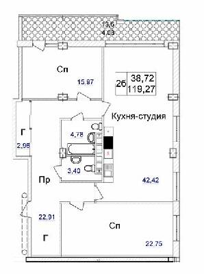 2-кімнатна 119.27 м² в ЖК Ясна Поляна 2 від 37 150 грн/м², Одеса