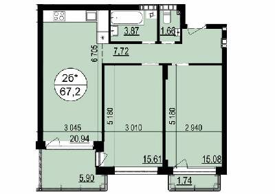 2-комнатная 67.2 м² в ЖК Гринвуд 2 от 20 150 грн/м², пгт Брюховичи