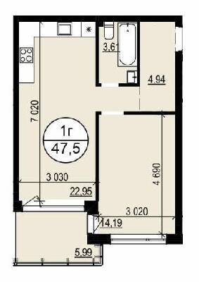 1-комнатная 47.5 м² в ЖК Гринвуд 2 от 19 550 грн/м², пгт Брюховичи