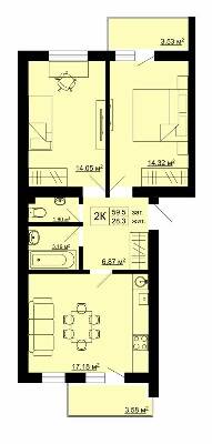 2-комнатная 59.5 м² в ЖК Південний от 16 500 грн/м², с. Сокольники