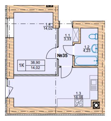 1-комнатная 38.9 м² в ЖК Проект Панорама от 21 450 грн/м², г. Пустомыты