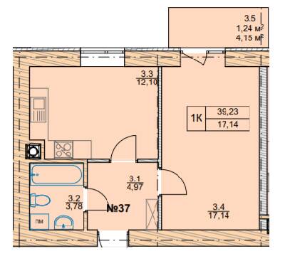 1-комнатная 39.23 м² в ЖК Проект Панорама от 21 450 грн/м², г. Пустомыты
